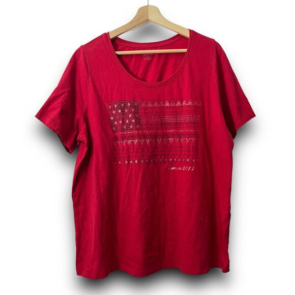Catherines American Flag Summer 2015 Red Tee Shirt T-Shirt Size 14/16 W - Picture 2 of 7